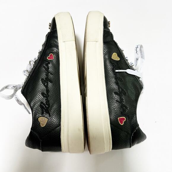 CATE PINS Karl Lagerfeld Paris Black Leather Sneakers Women’s Size 7 Cat Hearts - Picture 3 of 9